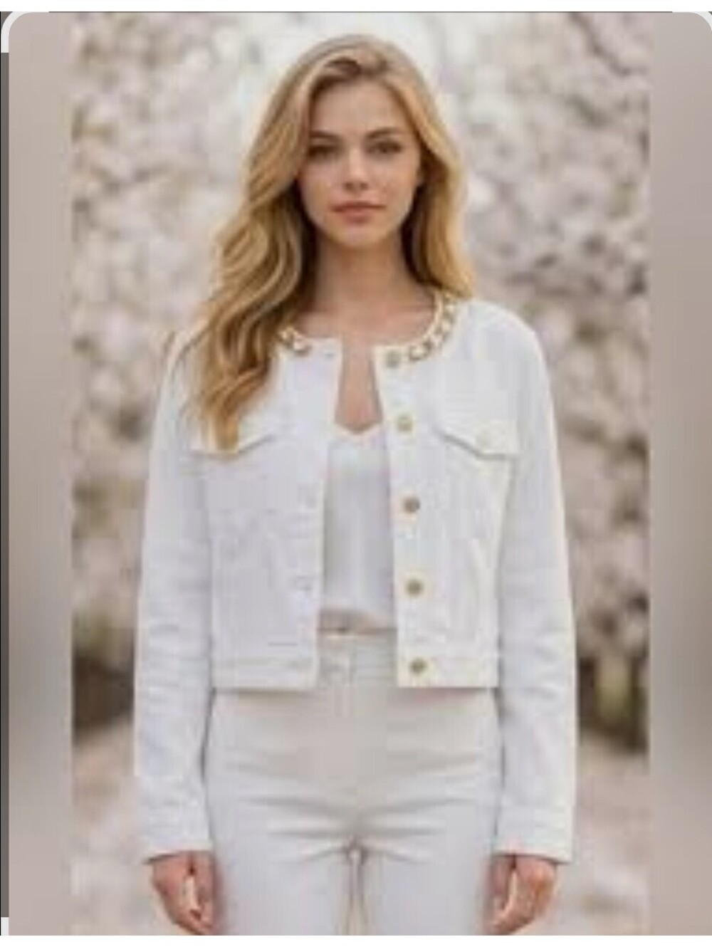 MICHAEL KORS Denim Jean Jacket Women's 8 M Gold Chain Cropped Layering Classic